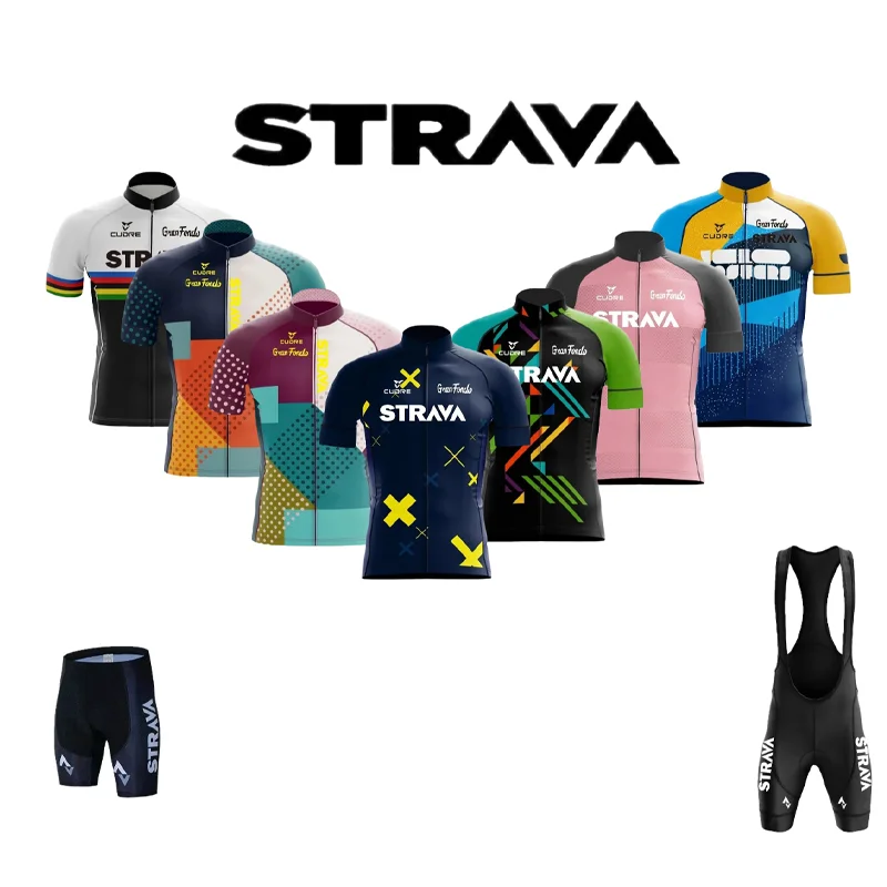 サイクリング ジャージ ビブショーツ セット (STRAVA) Strava-夏のサイクリングジャージーセット,サイクリングTシャツ