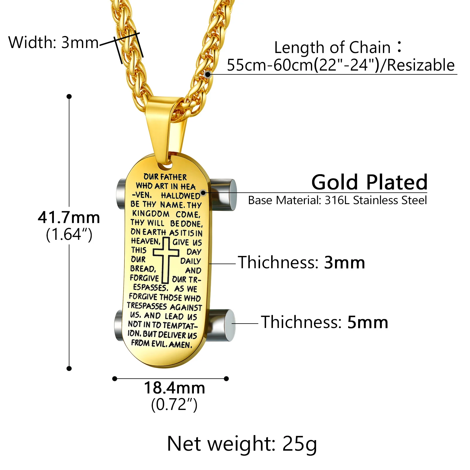 PROSTEEL Cross Christian Stainless Steel Chain Dog Tag Jewelry Necklaces Pendants Religious Gifts for Men, Men's, Size: One size, Silver