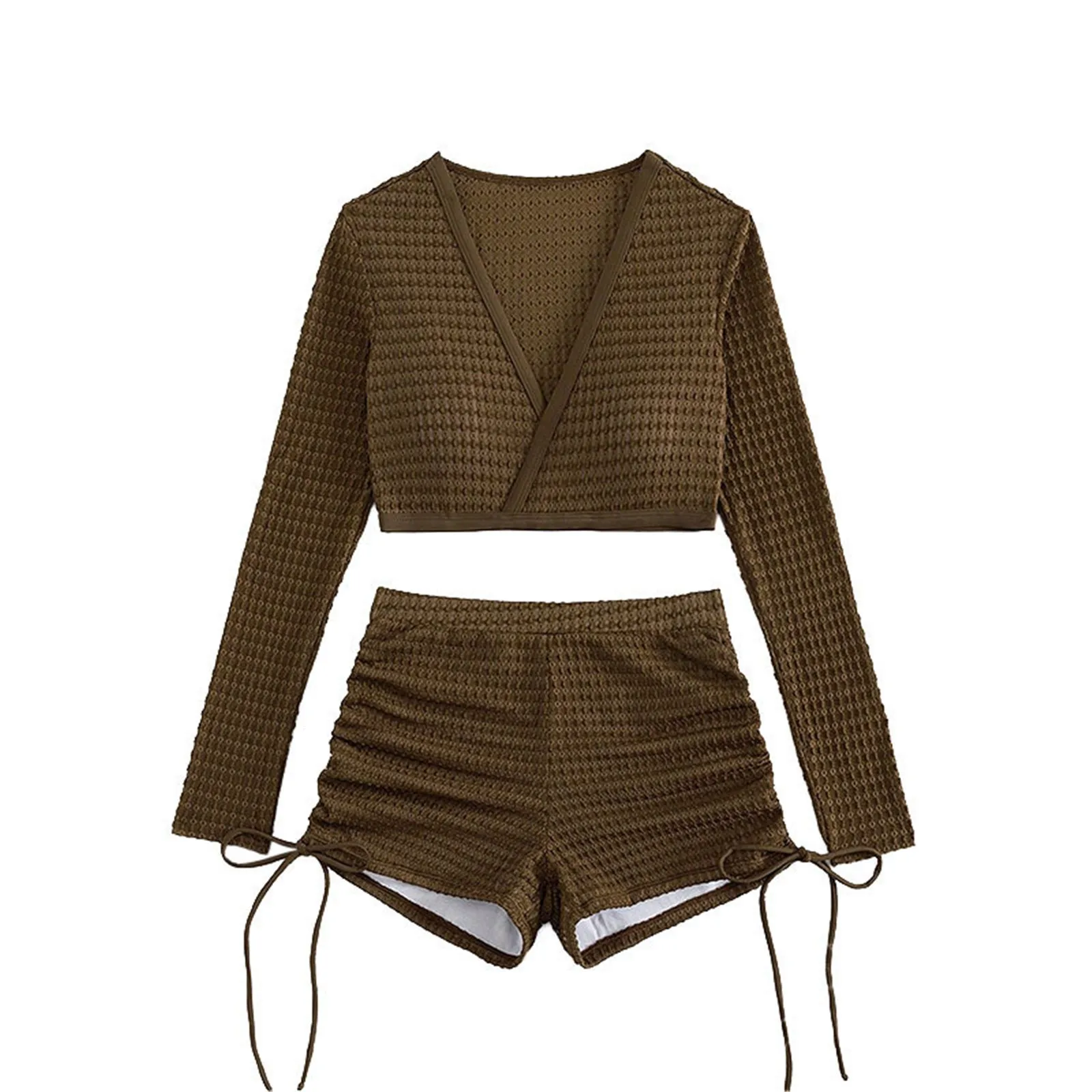 

Женское бикини с высокой талией, купальник с V-образным вырезом и длинными рукавами, плоские плавки, женские купальники из 2 предметов, пуш-ап, с подсолнухом