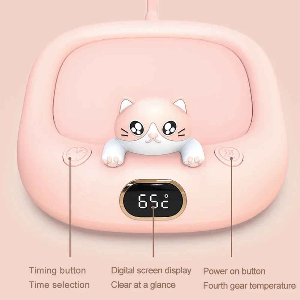 4-Speed Mini Portable Cup Warmer Coffee Mug Heating Coaster Cat ShapeSmart Thermostatic Hot Plate MilkTea Water Heating Pad