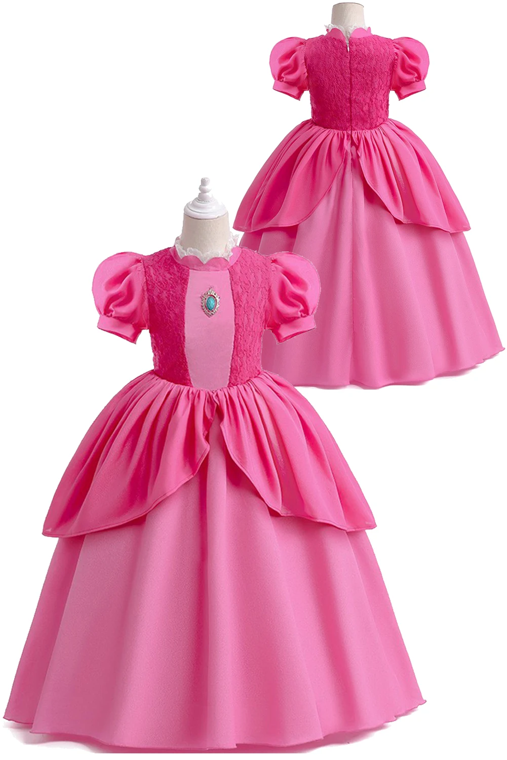 

Peach Cosplay Girls Dress Kid Game Movie Bros Princess Roleplay Fantasia Outfit Children Fancy Dress Up Party Cloth Role Playing