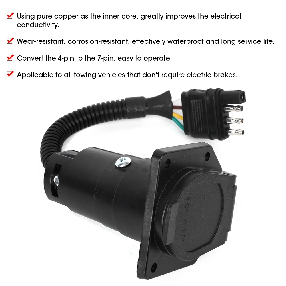 4 Pin To 7 Pin Trailer Adapter Plug With Bracket Waterproof Corrosion Resistant for Semi-trailer RV