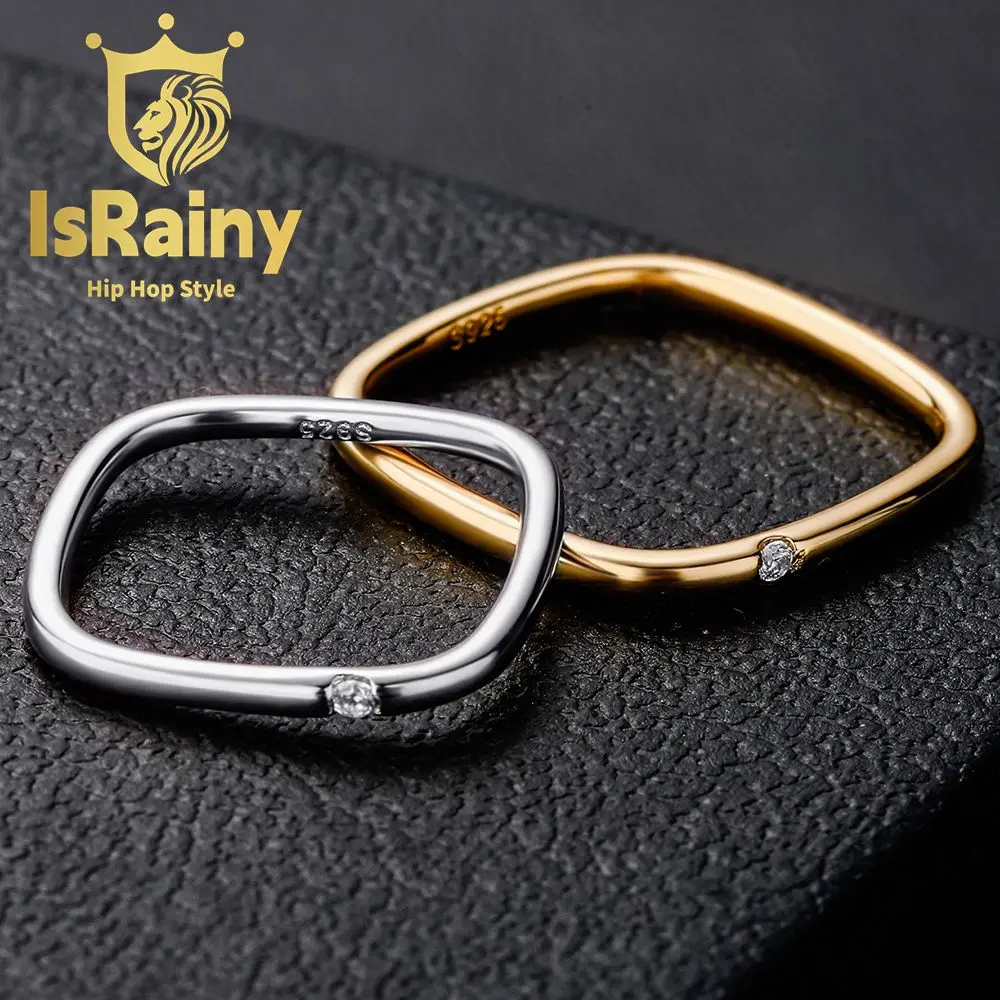 

IsRainy Hip Hop Rock 100% 925 Sterling Silver Simulated Moissanite High Carbon Diamonds 18K Gold Plated Square Ring Fine Jewelry