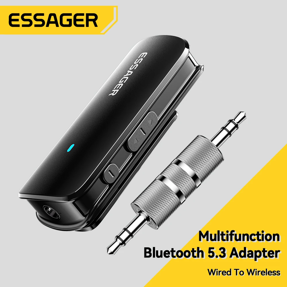 Essager Bluetooth 5.3 Adapter Transmitter Receiver Bluetooth AUX Wireless 3.5mm Adapter Stereo for Earphones Phones TV Car Audio