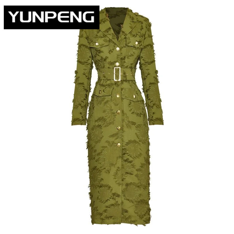 

Dresses For Women 2022 Luxury Designer Autumn Runway Pencil Turn-down Collar Long Sleeve Belt Single Breasted Casual Tassel