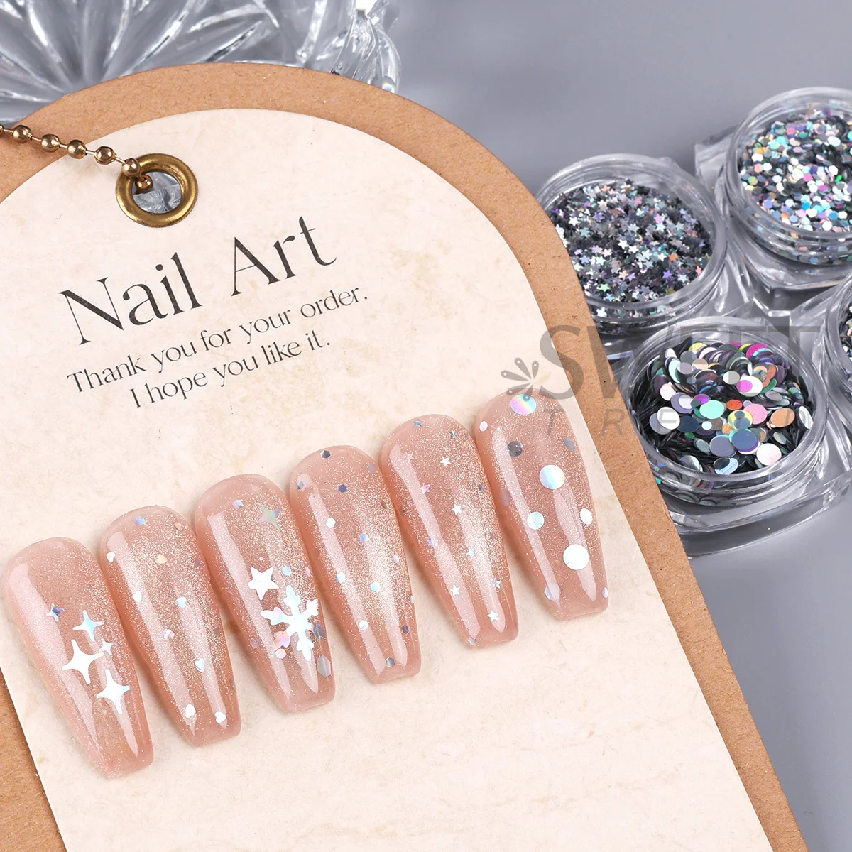 6pcs Holographic Silver Snowflakes Nail Art Sequin Mixed Star Round Hexagon Mini Heart Star Slices Spangles Laser Manicure Flash