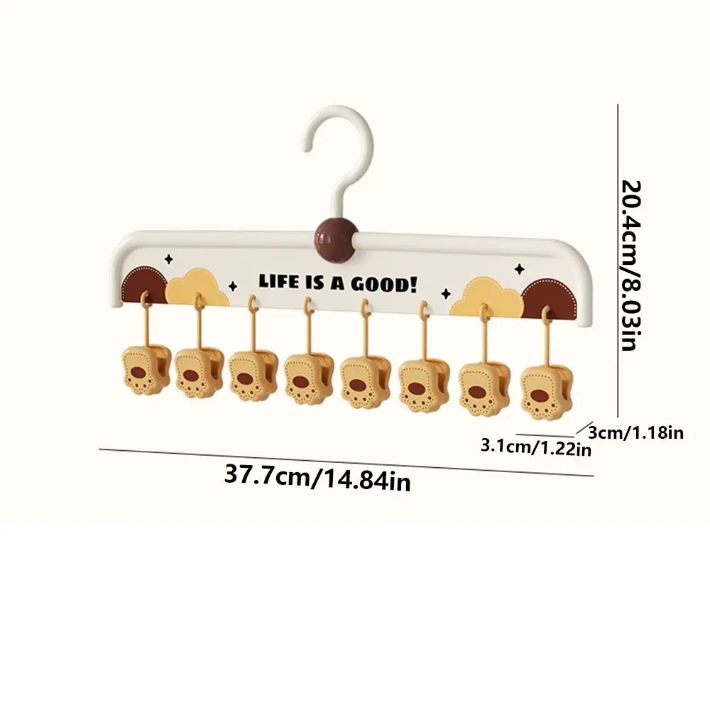 8 Clip Baby Clothes Hangers Portable Multifunctional Clothes Drying Rack Cartoon Paw Shape Rotatable Hanging Sock Clips Bedroom