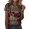 Leopard Rose Floral Pattern 3D Print T-Shirts Women's Street Casual Short Sleeve T Shirt Harajuku Tees Y2k Tops Female Clothing