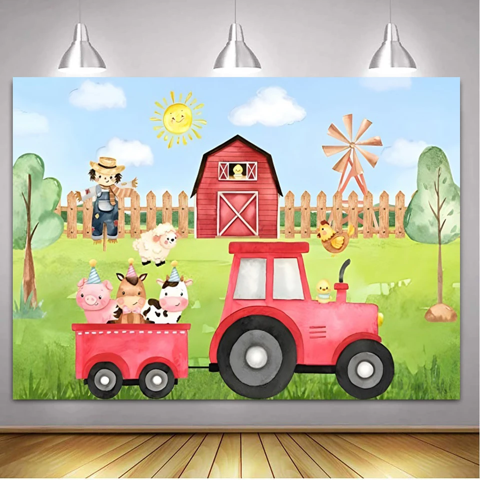 漫画 動物 農場 写真 背景 動物 赤 素朴な 農家 写真 背景 ベビーシャワー 新生児 子供 誕生日パーティー デコレーション用品 漫画ファーム動物テーマ写真背景、木製フェンスポスター、写真背景、誕生日パーティー、写真スタジオ  - AliExpress, image size:960x960