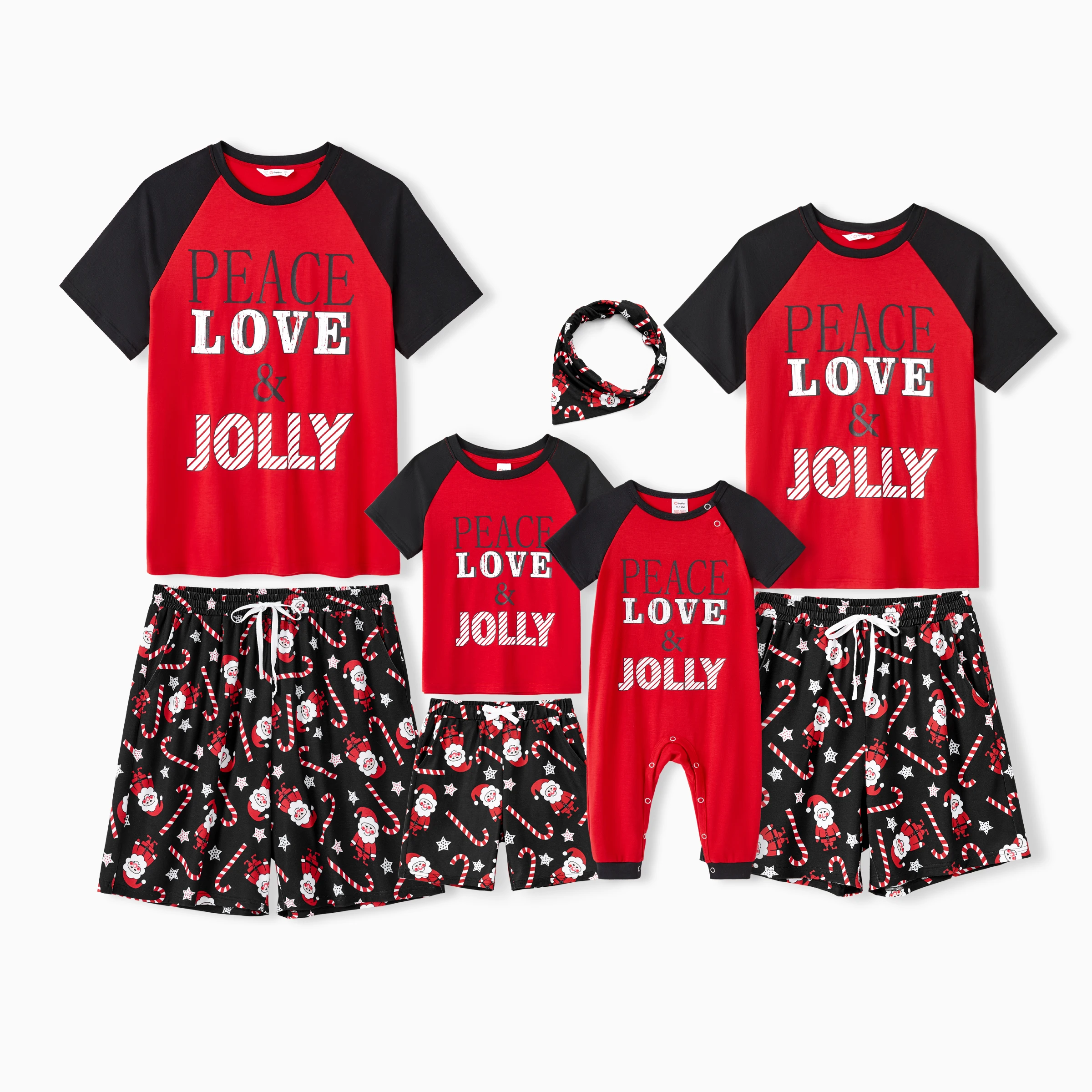 thumbnail image 1 of Pijama navideño familiar de manga corta a juego Peace Love & Jolly (resistente al fuego), 1 of 5