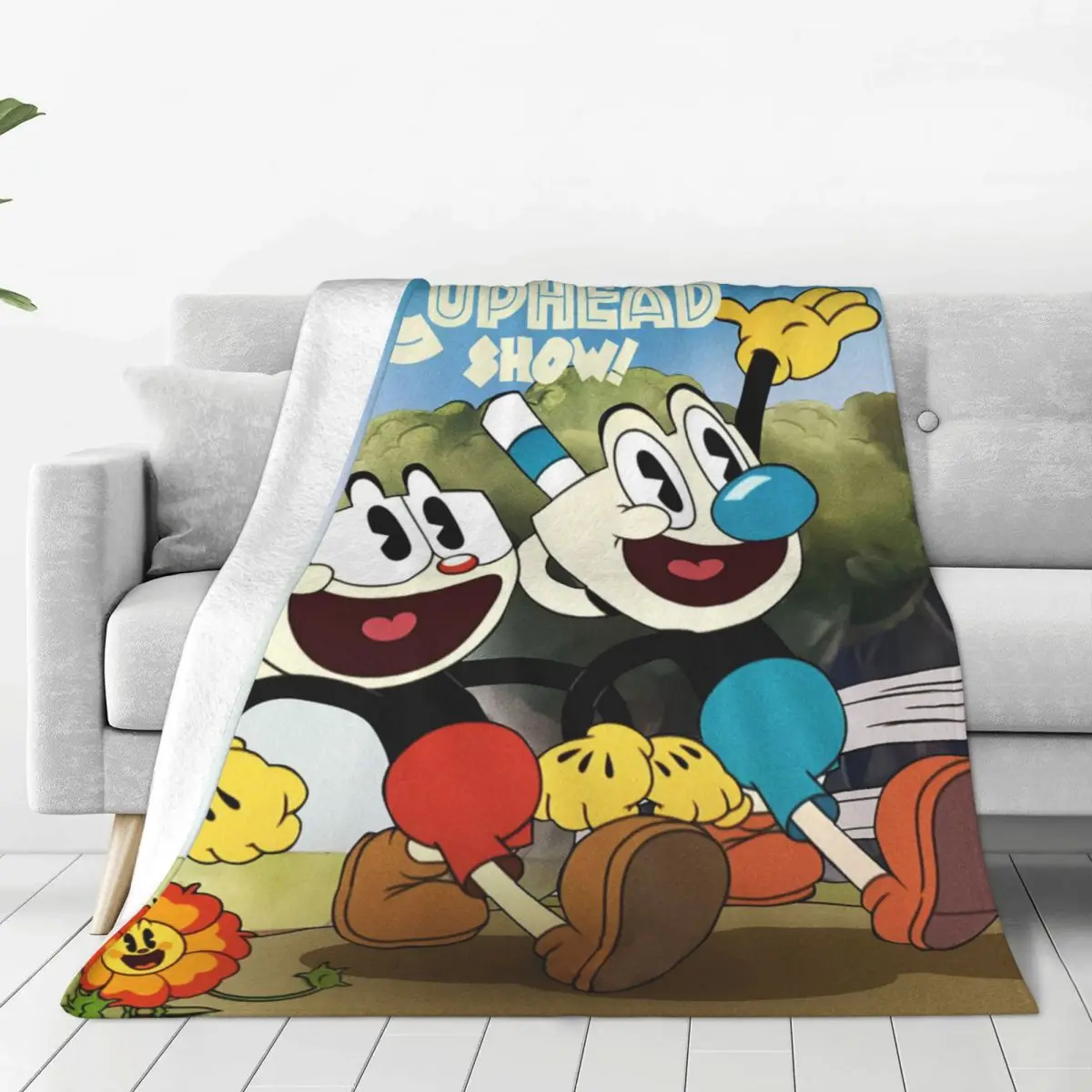 

Cute The Cuphead Blankets Anime Game Flannel Awesome Warm Throw Blankets for Home Restaurant Textile Decor