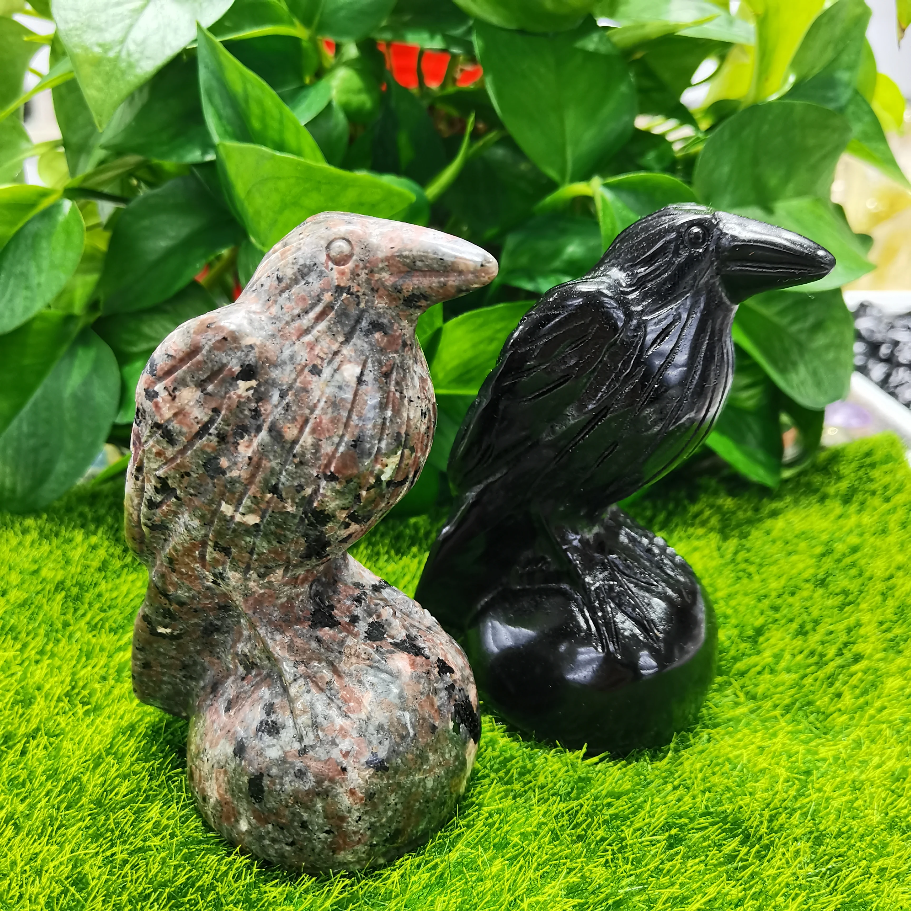 

12-13cm Natural Crystal obsidian crow Gemstone carvings black ravens Flame Stone crow Reiki Energy Gemstone Ornaments Home Decor