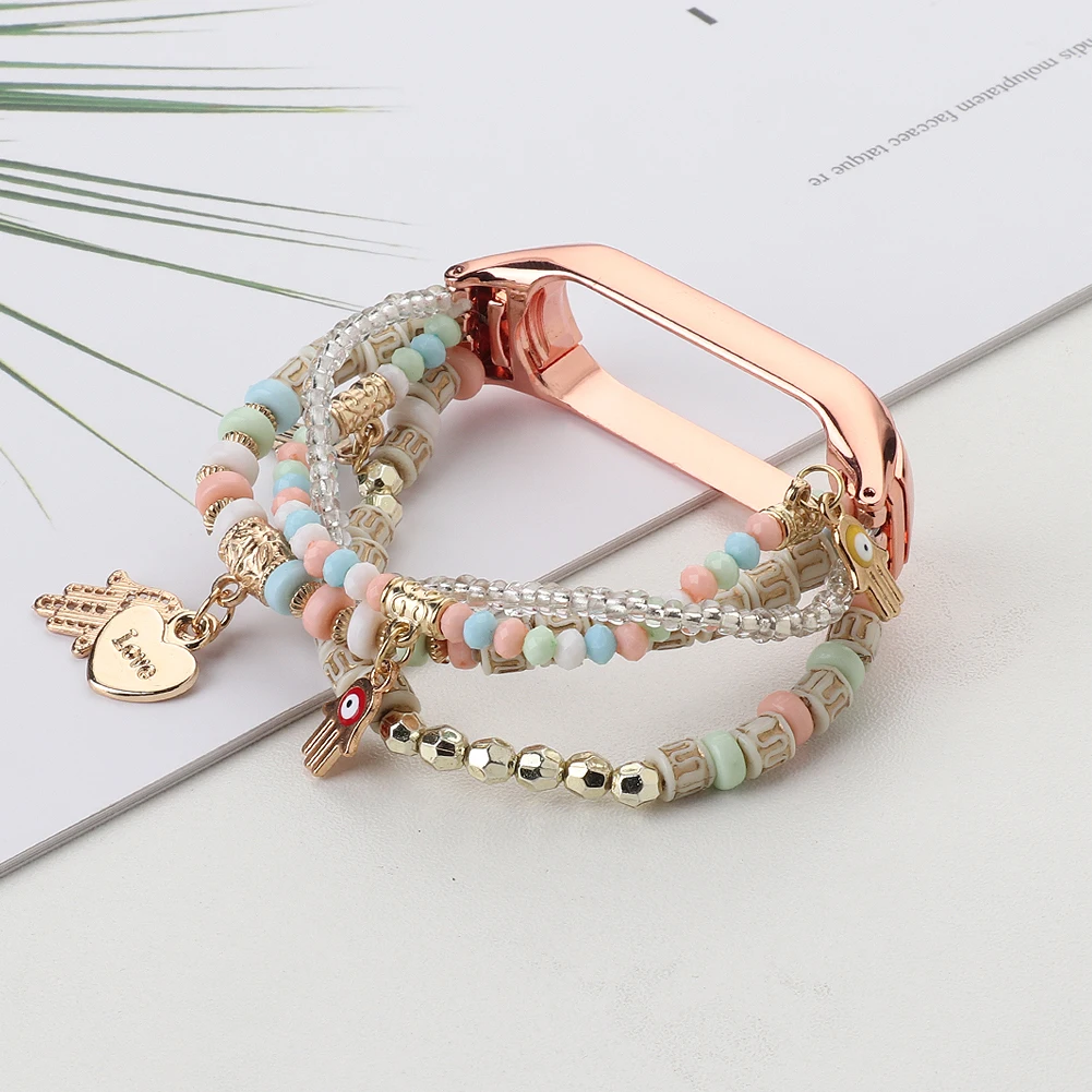 Beaded strap for Xiaomi Mi band 7 6 5 4 3 Women elasticity Bracelet Mi band 6 5 Wristband Correa For Xiaomi Mi band 6 5 4 strap