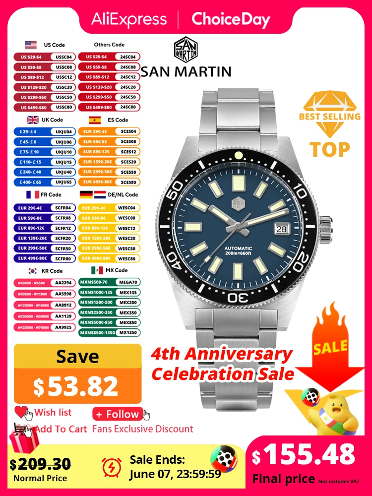 watchdives San Martin Orologio Uomo 62mas SN007GB, Orologio Subacqueo