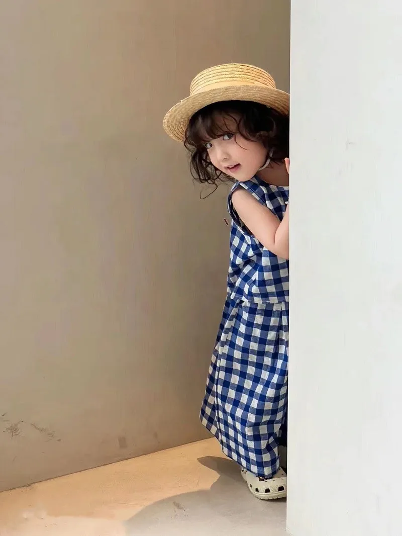 Summer Baby and Girls Cotton Plaid Sleeveless Single Button Shirt Tops + Crop Pant Sets Kids 2PCS Tracksuit Children Outfit 2-9 Yr kids clothing set girls clothing set