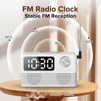 4-in-1 Wireless Charging Station with Fast 15W Charger, Bluetooth Speaker, Alarm Clock, and FM Radio for Bedroom Use 5