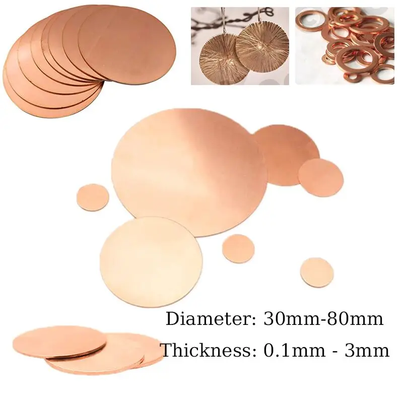 High-Quality Pure Copper Round Disc/Plate - Multiple Thickness and Diameter Options