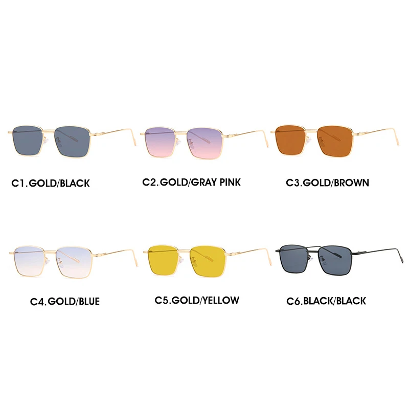 Vintage Metal Rectangle Frame Women Sunglasses 2021 Brand Fashion Small Square Men Blue Gradient Lens Sun Glasses Female UV400