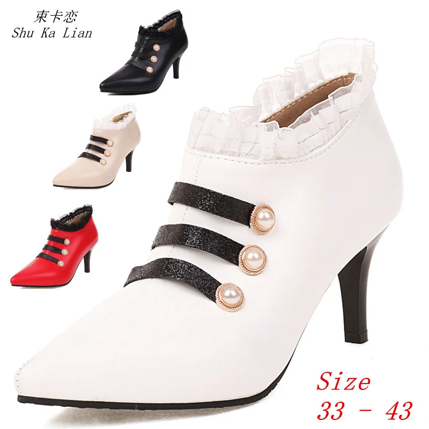 

High Heels 7 CM Women Pumps Oxfords 4 Color High Heel Shoes Woman Kitten Heels Plus Size 33 - 43