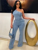 Streetwear Jeans One Shoulder Jumpsuits Summer Clothes 2025 Women Flare Pants Denim Rompers Playsuit One Pieces Overalls Outfits