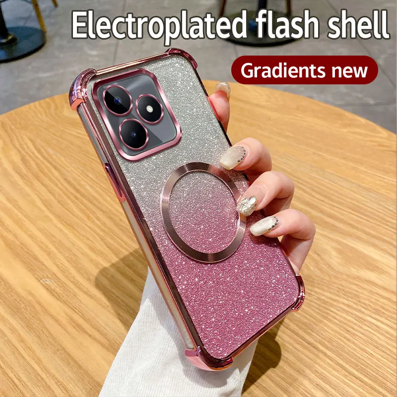 Coque de téléphone à anneau magnétique antichoc pour Realme Note 50 9 Pro Plus 9i 5i 5 C55 C53 C51 C35 C33 C31 C30 C20 C11 C3 Housse à paillettes_voghion.com