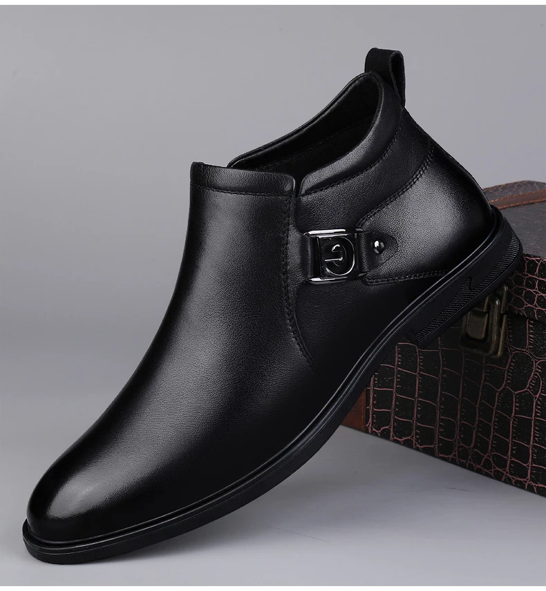 أعلى جودة بوط من الجلد الطبيعي الرجال أحذية الشتاء أحذية تشيلسي الرسمية مع فستان من الجلد الفراء حذاء رسمي الرجال أحذية الكاحل