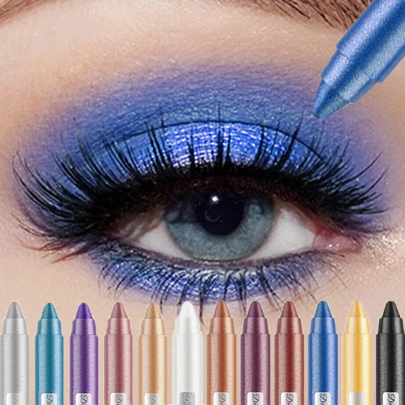 Metallic Blue Pearlescent Eyeshadow Pencil Stick Lasting Waterproof Smoky Glitter Grey White Purple Eye Shadow Highlighter Pen