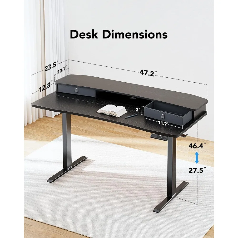 Electric Standing Desk with 2 Drawers, C-Clamp Mount Compatible, Height Adjustable Computer Desk 2