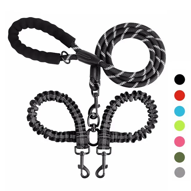 Pet Dog Double Leashes Elastic Rope Two Heads Nylon Dogs Leash 2 Way Coupler Walk Two Dogs Collars Harness Leads Dog Leashes 1