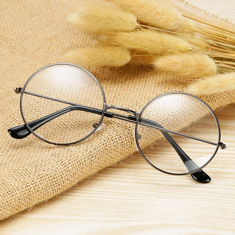 Unisex Retro Round Metal Frame Decorative Glasses