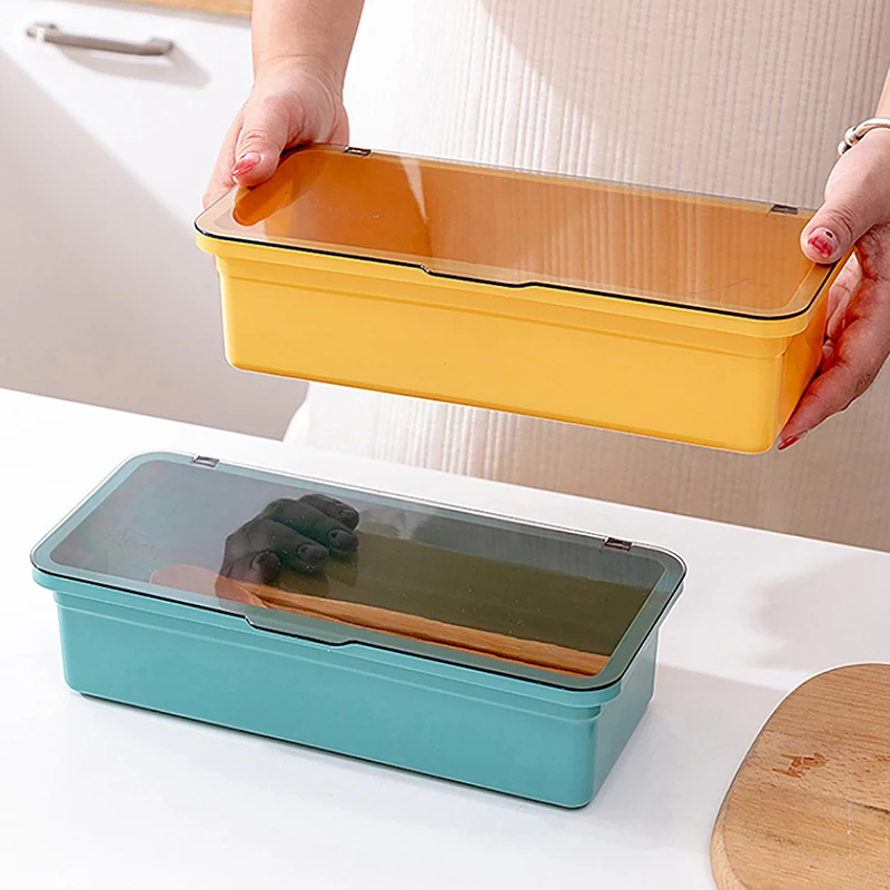 Cutlery Storage Tray Holder Tableware Organizer Spoon Fork Storage Box Plastic Container Cutlery Rack With Lid And Drainer 5