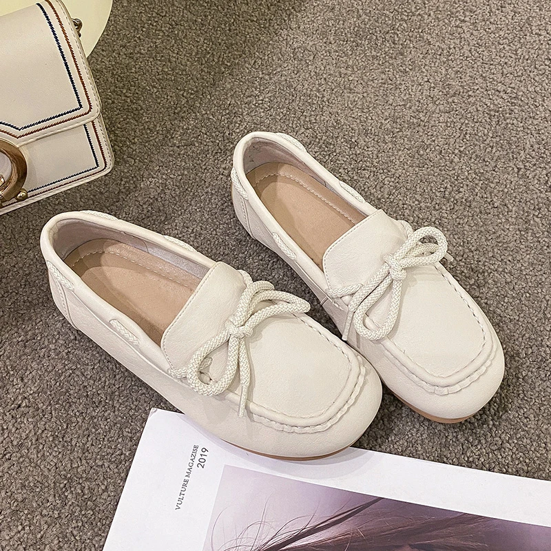 

Solid Color Versatile Casual Spring Autumn Women's Shoes 2023 Fashionable Temperament New Bowknot Flat Sole Single-footed Shoes