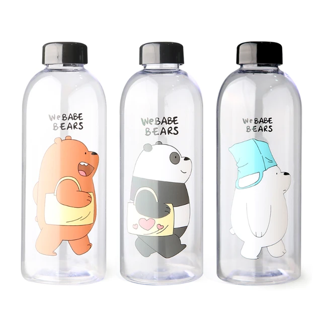 Water Bottles Cute Panda Bear Cup 1000ml With Straw Transparent Cartoon Water Bottle Drinkware Frosted Leak-proof Protein Shaker 2