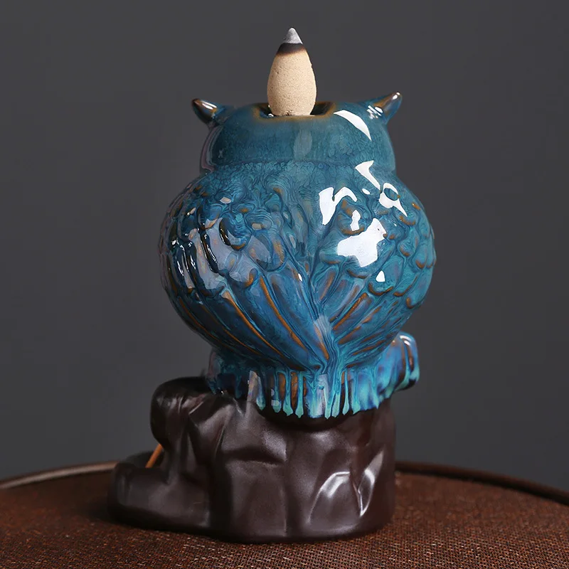 Creative European Ceramic Backflow Incense Burner Owl Aromatherapy Furnace Alpine Flowing Water Backflow Holder Home Decoration