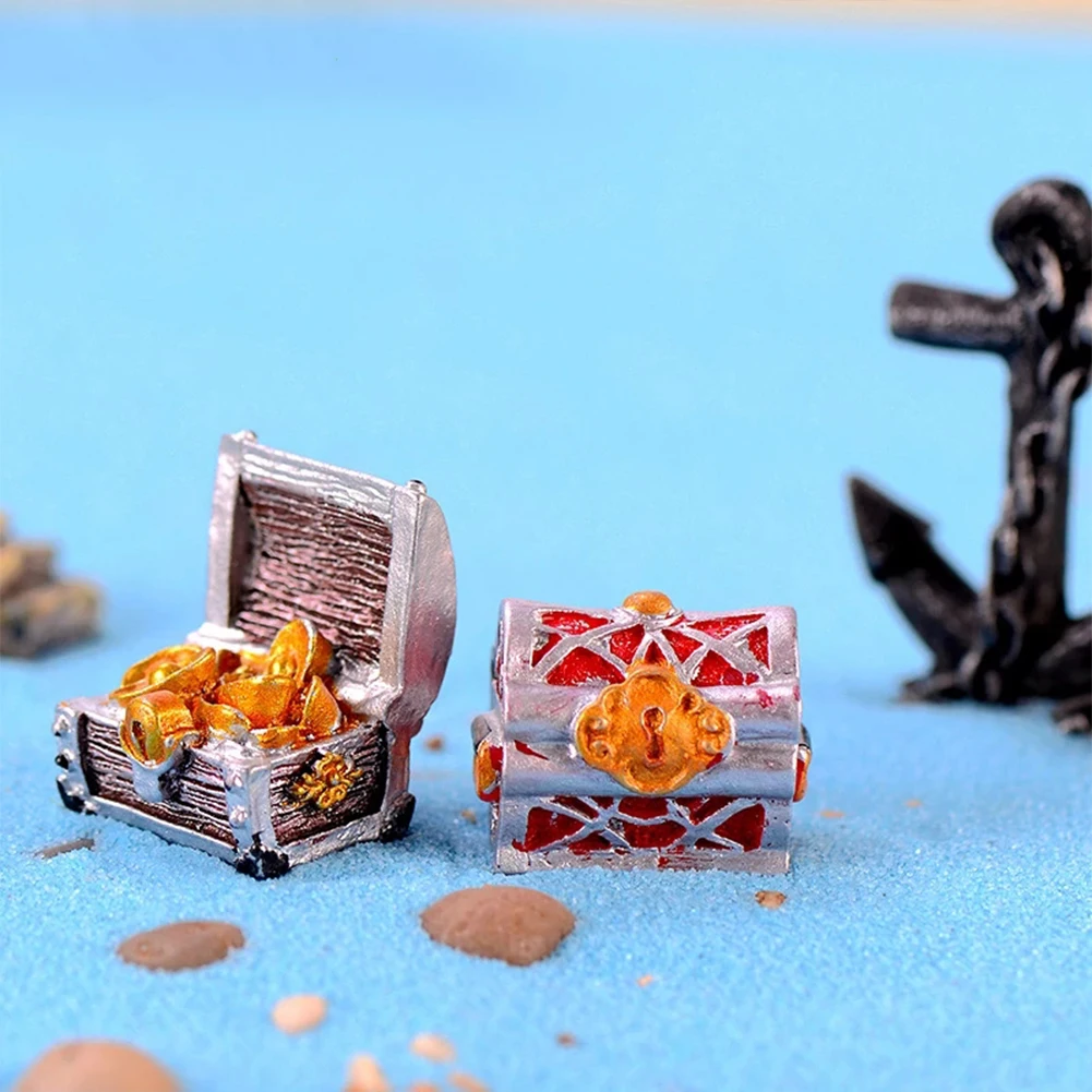 Treasure Chest Box Antique Creative Fish Tank Aquarium Decoration Landscape Gold Color Coins Ornaments Resin Crafts Home Garden fish tank ornaments mini landscape ornaments fish tank decorations aquarium ornaments