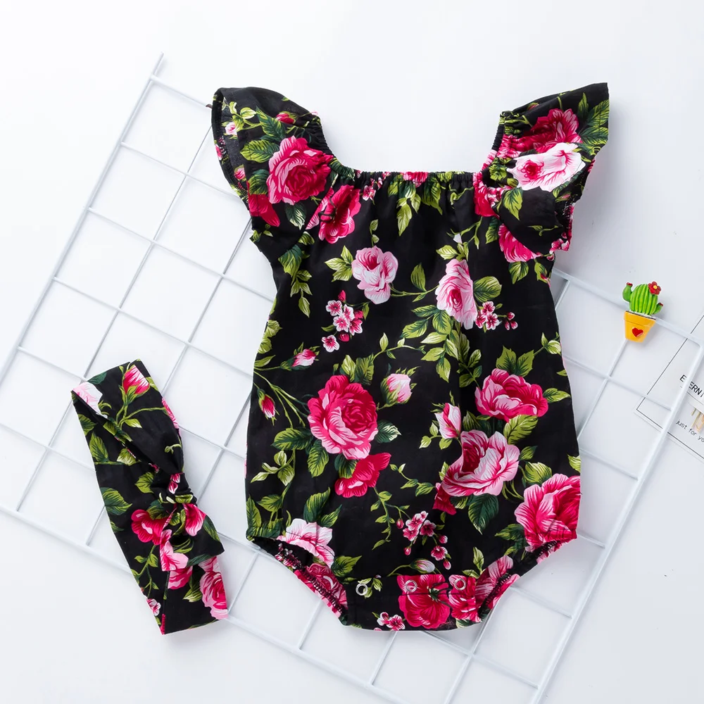 2022 Babany bebe Newborn Baby Floral Print Flutter Romper Girls Clothes Summer Sleeveless Jumpsuit Photography Costume best baby bodysuits