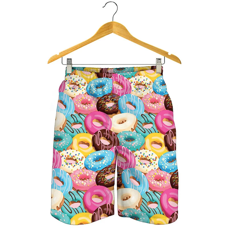 Cute Donut Pattern Beach Shorts For Men 3D Printed Food Short Pants Streetwear Surf Board Shorts Summer Holiday Swimming Trunks 4