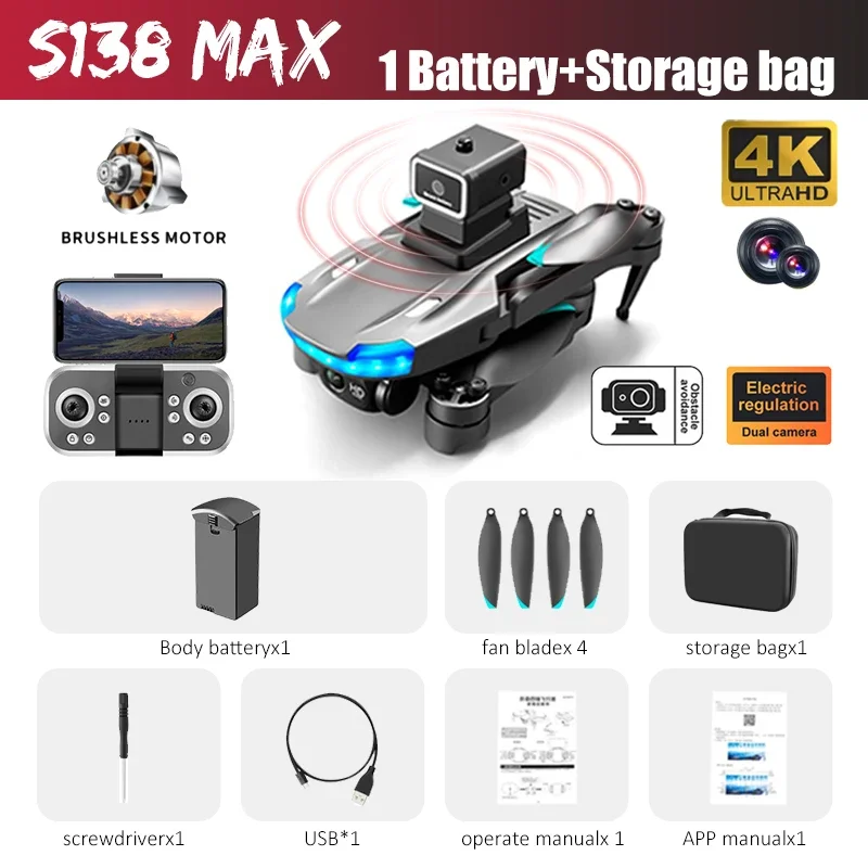 Drone Avec Caméra Pour Enfants, Moteur Sans Balais, Drone 720P,Drone Pour Enfants Débutants,Positionnement Par Flux Optique,évitement D'obstacles, Mode Sans Tête, Démarrage à 1 Touche,2 Batteries