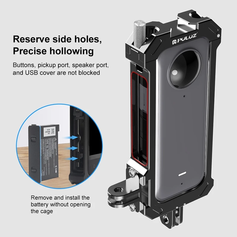 For Insta360 X3 PULUZ Metal Protective Cage Rig Housing Frame with Expand Cold Shoe Base & Tripod Adapter(