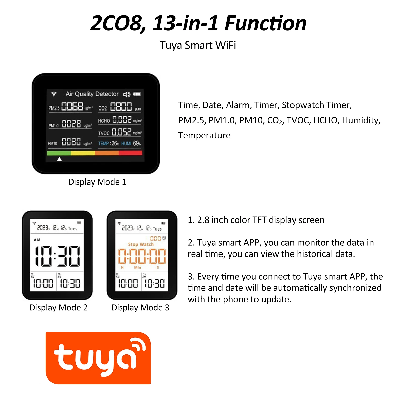    跮, ǳ  , CO2, TVOC, HCHO, PM2.5, PM1.0, PM10   µ , 13  1