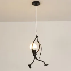 Vintage Iron Little Man Chandelier LED Ceiling Lamp in Black - Modern Art Pendant Light - Without Bulb (Single Head)
