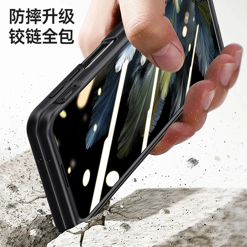 For OnePlus Open Case Skin Friendly Matte Bracket Folding Hinge With Tempered Film All Inclusive Protective Shockproof Hard Case