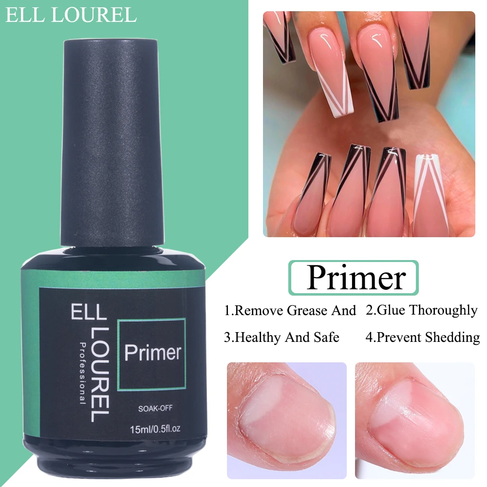 ELL LOUREL Primer 네일 젤베이스 코트 준비 산성 프리 패스트 에어 드라이 탈수기 매니큐어 용 아크릴 네일 아트 15ML Bonder Liquid 