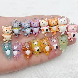 Set of 10 Adorable Cartoon Cat Charms - Luminous 3D Resin Animal Pendants (Mixed Color)