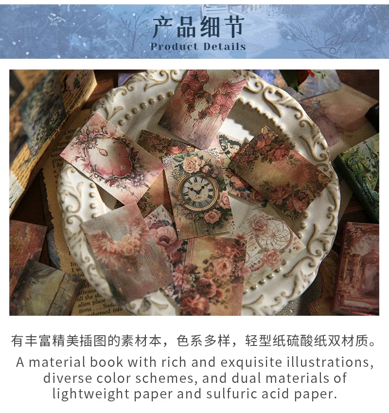 Description Picture 4 of item100 pcs/book Retro Material Paper Aestheti Scrapbooking DIY Decorate Journaling Vintage Stationery Aesthetic Plants Manuscript