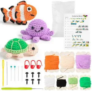 Beginner Crochet Kit for Kids Owl Hedgehog Squirrel Cotton Crochet