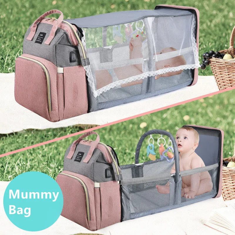 MultifunctionalFoldingMommyBagLightweightPortableFoldingCribBed