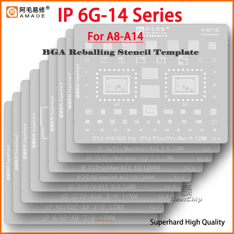 Bga Reballing Stencil Kit Set Per Iphone 15 14 13 12 11 Pro Max Xs Xr X 8P 8 7P 7 6S Mini Steel Cpu Ic Chip Tin Welding Net