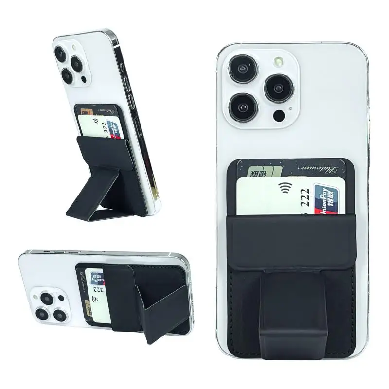 Dual Function Phone Wallet with Adhesive Card Holder and Folding Kickstand
