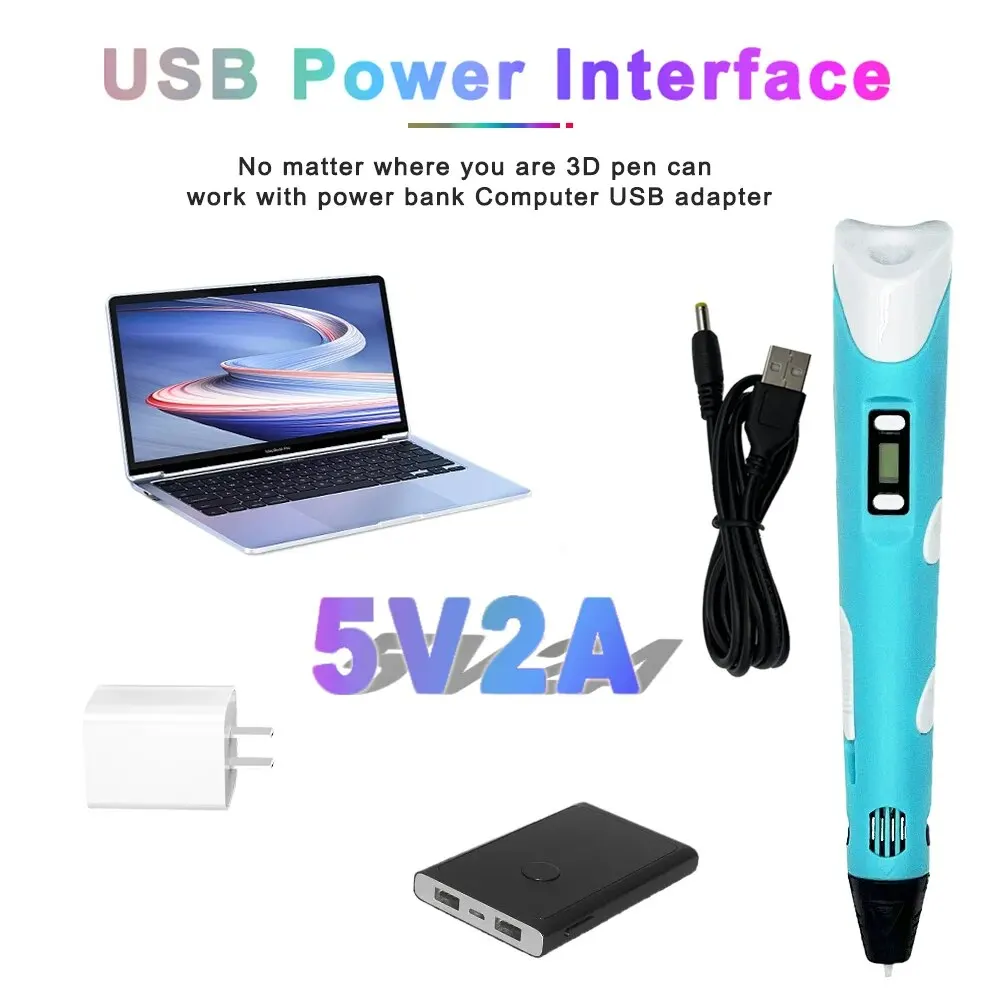 3D Pen For Children Drawing Printing Pen LCD Screen 50M PLA 1.75mm Filament Toys for Kids Christmas Birthday DIY Gift 3d printing pen